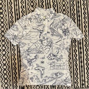 Ralph Lauren Navy and White Map Print Polo